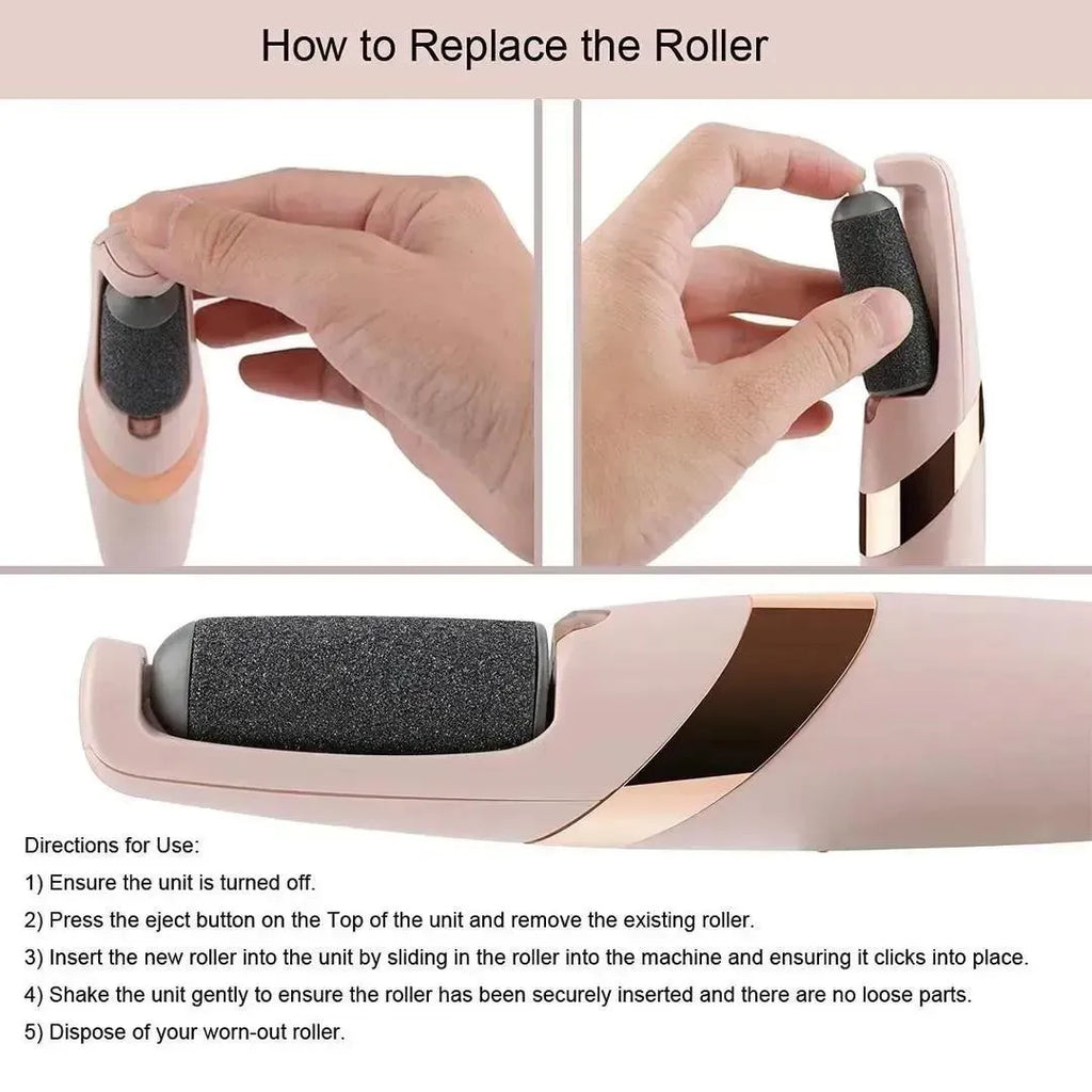 Electric Foot Scrubber with 6 Replacement Rollers-M