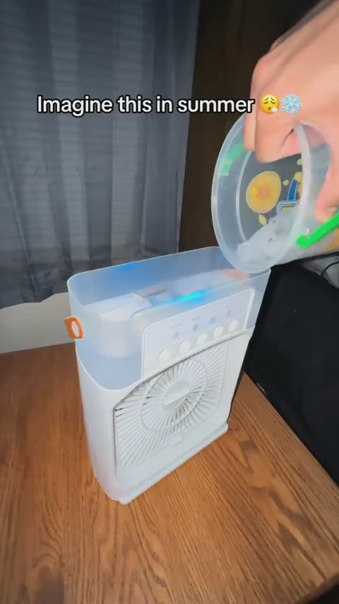 Multi-Function Portable Desktop Air Cooler Fan – High-Velocity Cooling with LED Lighting, Adjustable Speed, and Built-in Humidifier Mist (Size 10 Inch)